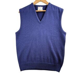 Vintage Byford Sweater Vest Mens Large Blue V Neck Orlon Acrylic Knit Solid 80s